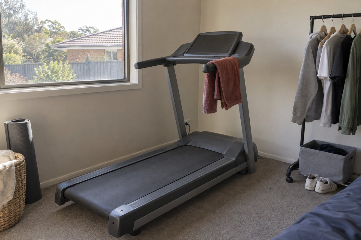A home treadmill in a spare room
